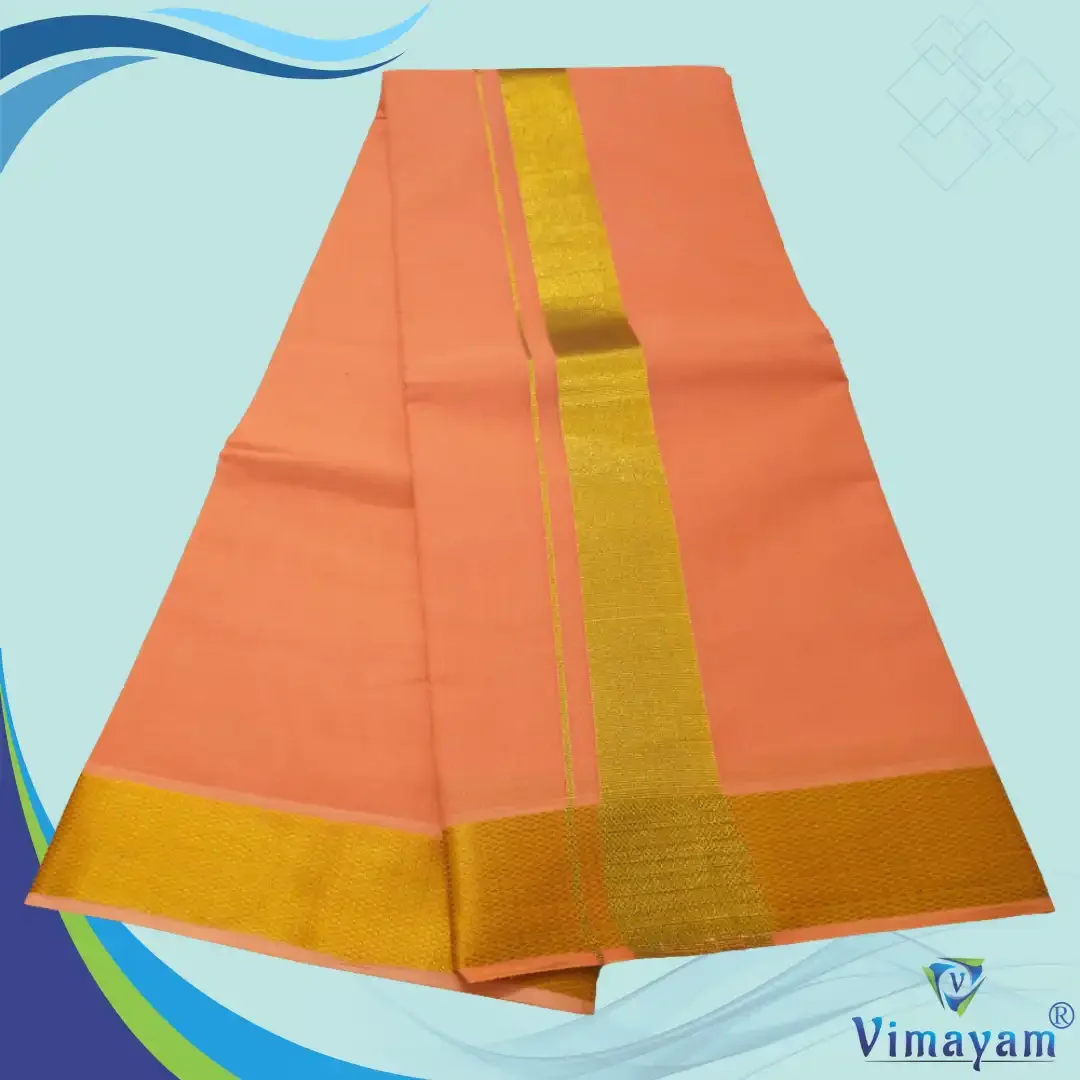 Peach Color Dhoti with Golden Zari Border 2
