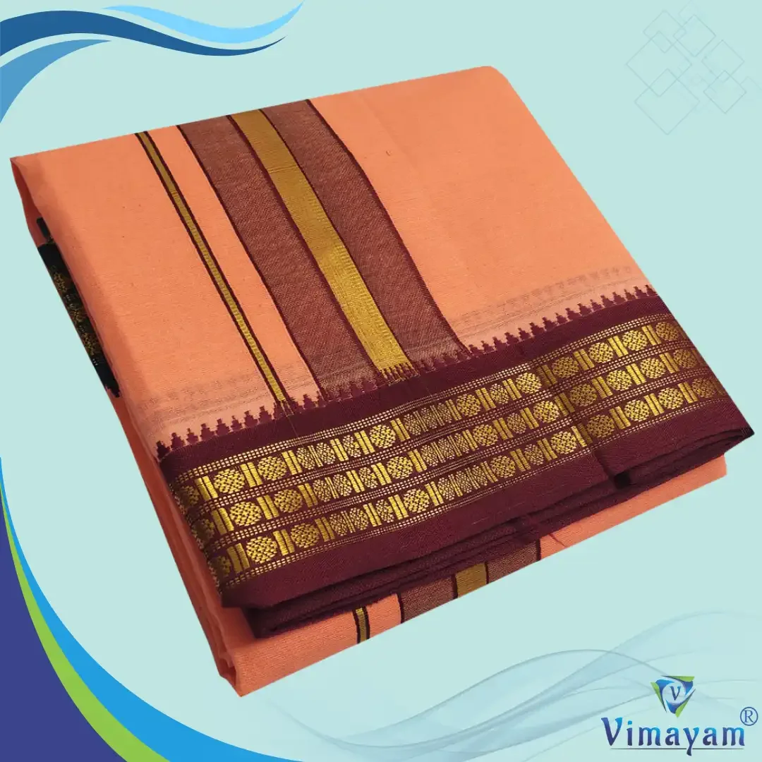 Peach Color Dhoti with Udraj/Coin Border Dhoti
