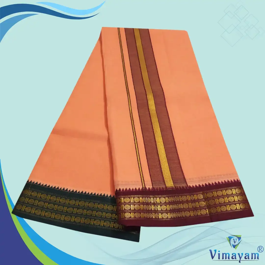 Peach Color Dhoti with Udraj/Coin Border Dhoti 2