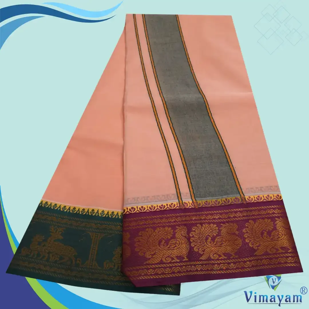 Peach Color Premium Cotton 5 Inch Designed Border Dhoti 2