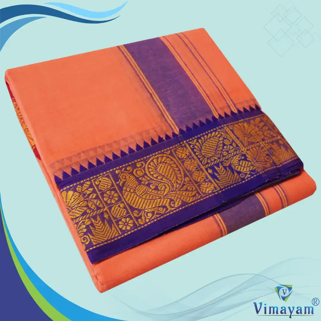 Peach Cotton Colour Fine Quality Dhoti 3 Inch Border
