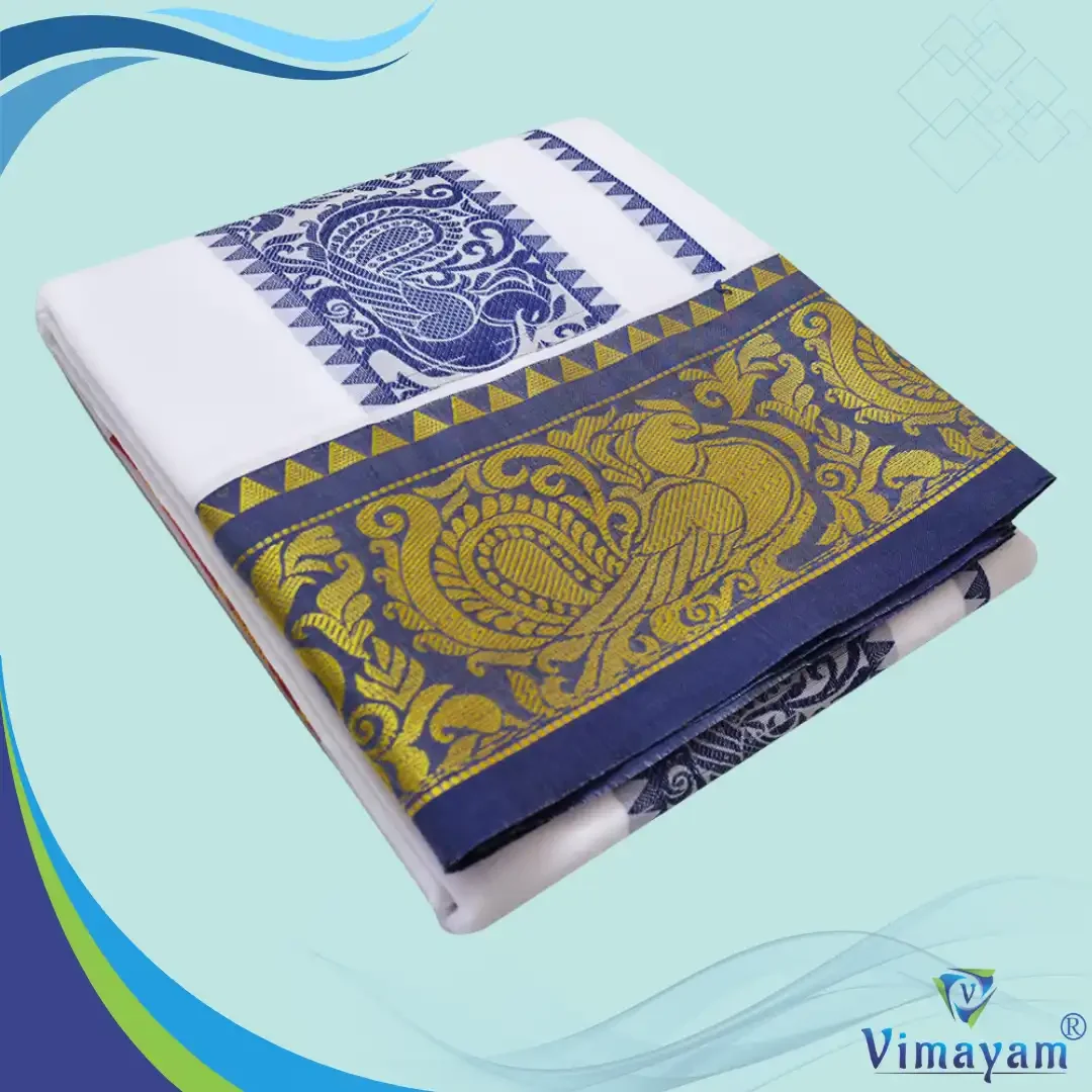 Peacock Design Embose white Premium Quality Cotton Dhoti 9X5
