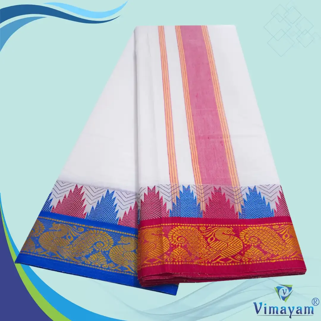 Peacock Design multicolour temple border dhoti 2