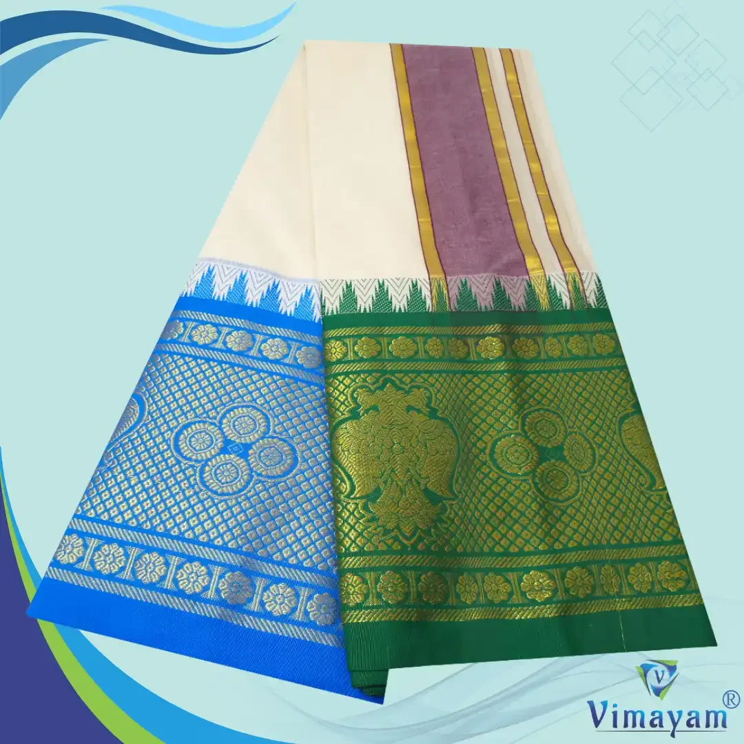 Peacock Designed 11″ Border Best Quality Dhoti 2