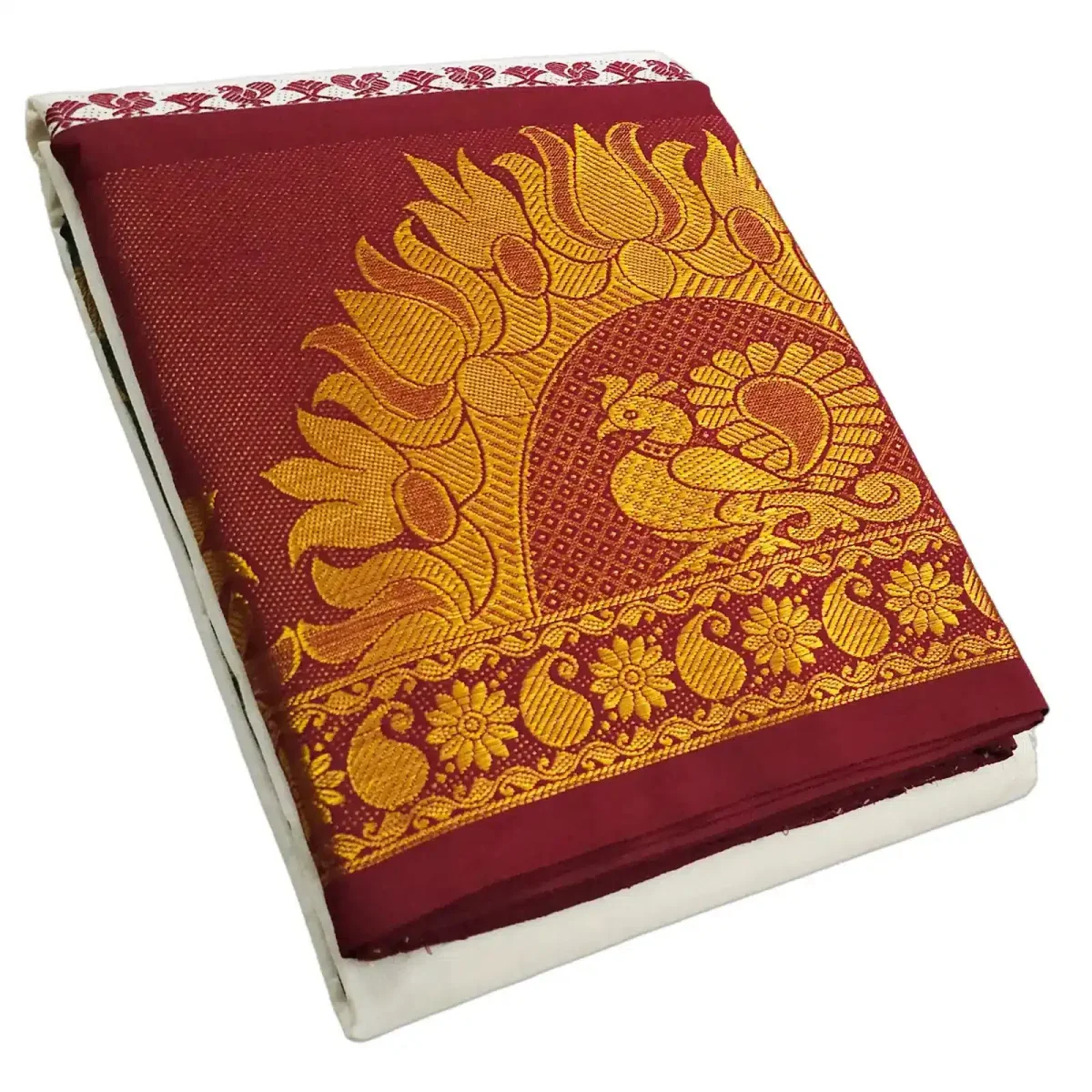 Peacock Designed 12″ Border Dhoti