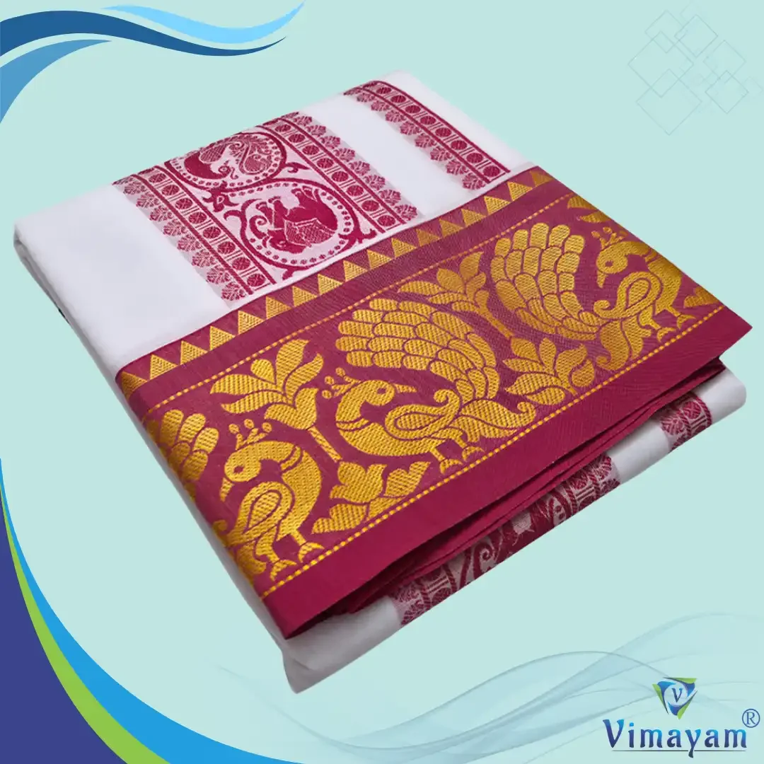 Peacock Designed Embose white Premium Quality Cotton Dhoti 9X5