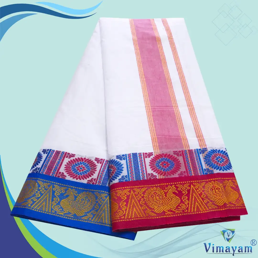 Peacock Designed multicolour temple border dhoti 2