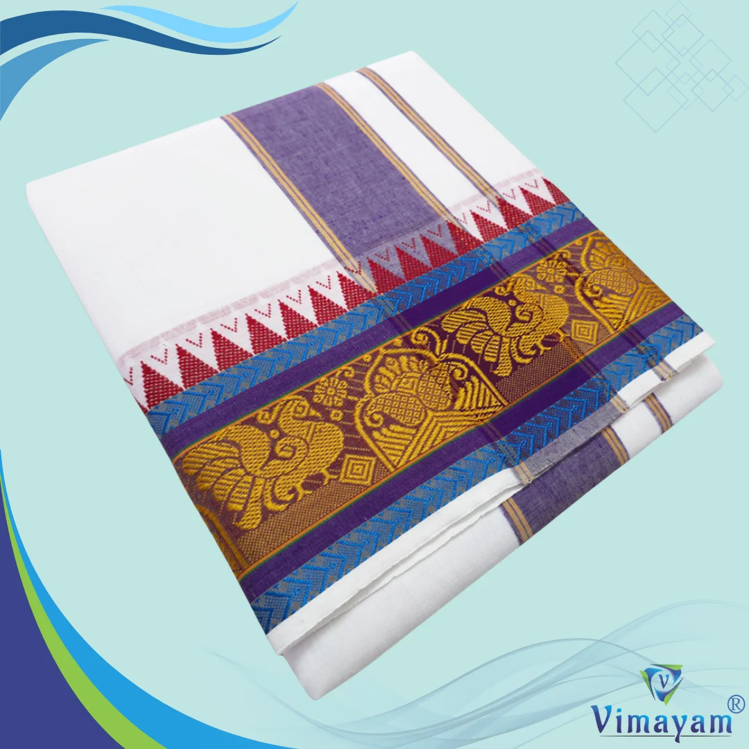 Peacock Flower Designed Pure Cotton Dhoti Premium Quality