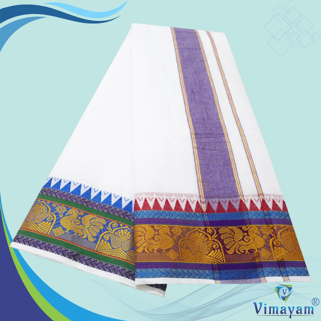 Peacock Flower Designed Pure Cotton Dhoti Premium Quality 2
