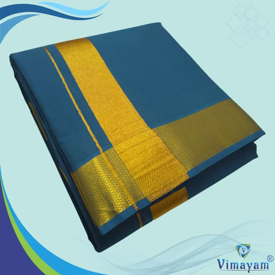 Peacock Neck Color Dhoti with Golden Zari Border