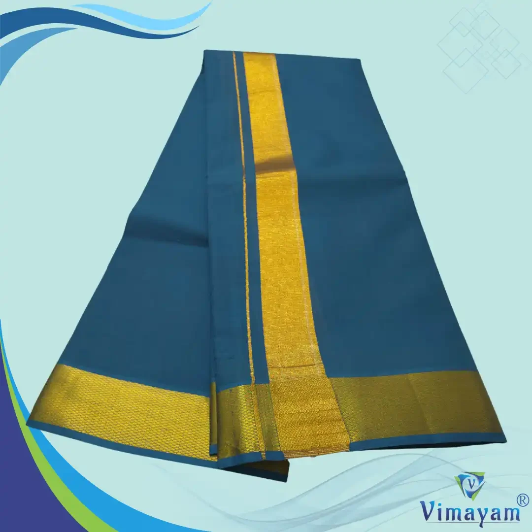 Peacock Neck Color Dhoti with Golden Zari Border 2