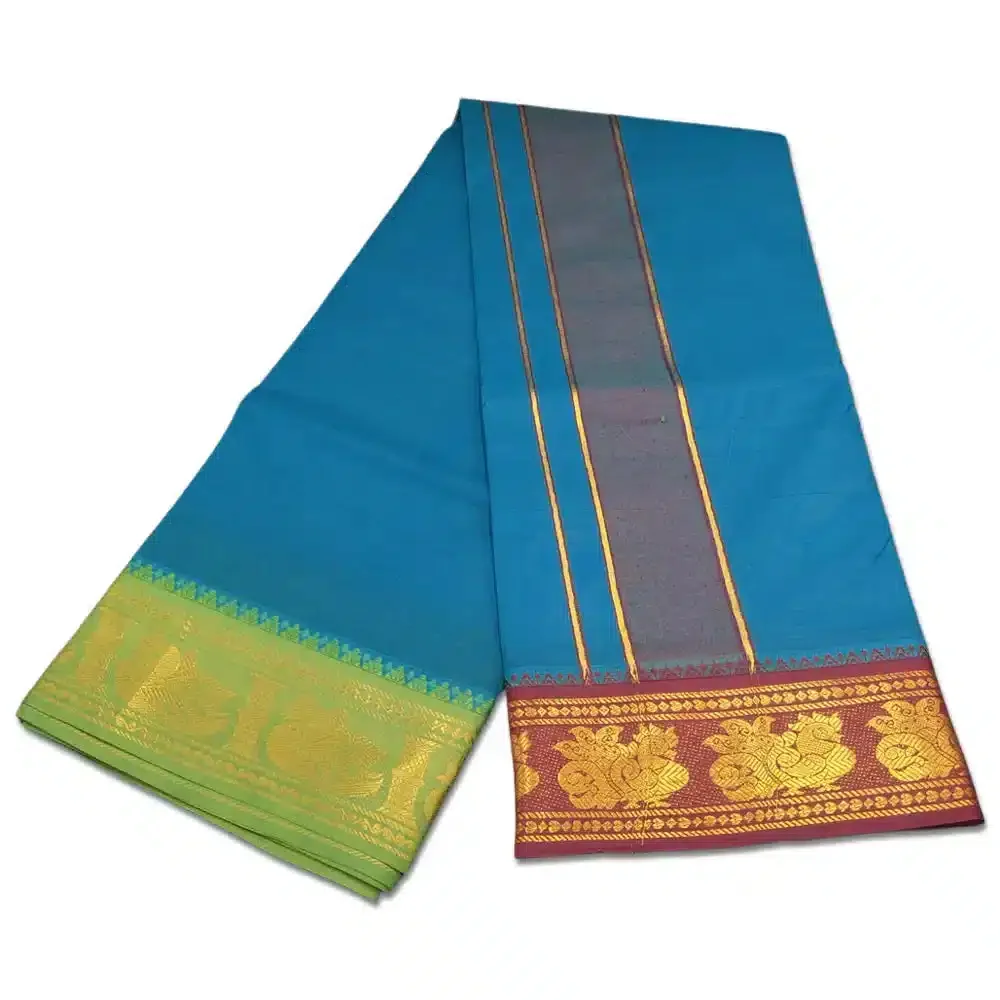 Peacock Neck Color Premium Cotton 5 Inch Designed Border Dhoti 2