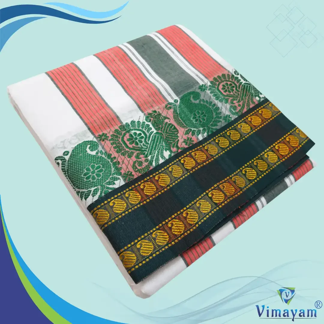 Peacock Tower Border Vaishnava Dhoti 9X5