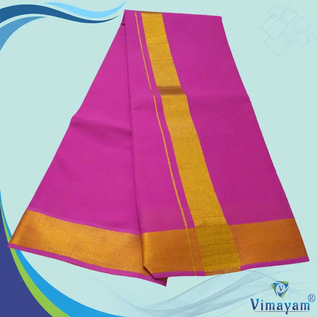 Pink Color Dhoti with Golden Zari Border 2