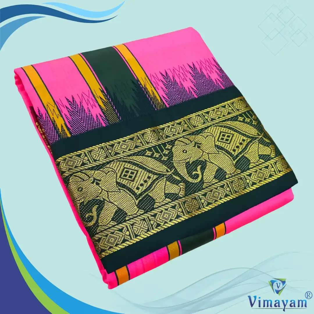 Pink Color Karishma Soft Silk 7 Inch Border Fine Quality Dhoti