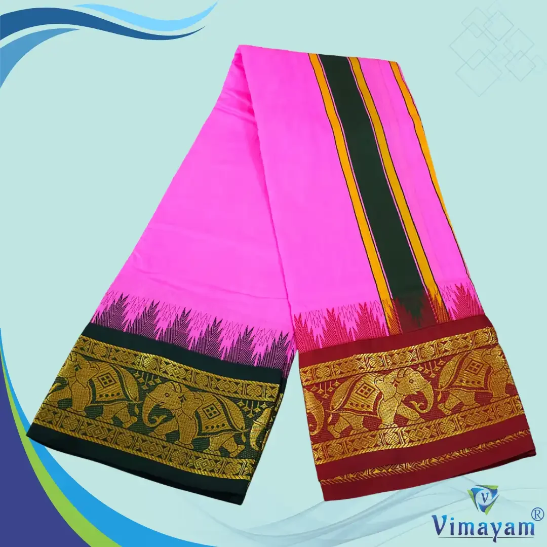 Pink Color Karishma Soft Silk 7 Inch Border Fine Quality Dhoti 2