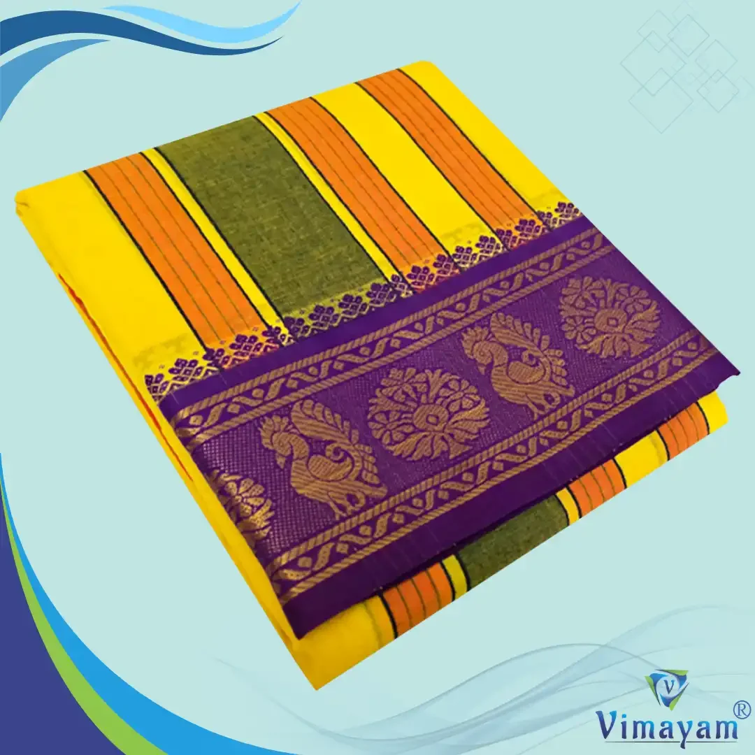Premium Quality Assorted Border yellow Colour Sri Vaishnava Dhoti 9X5