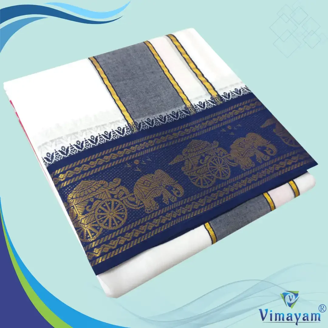 Premium quality Blue and Rose Border Dhoti(Assorted border Designs)