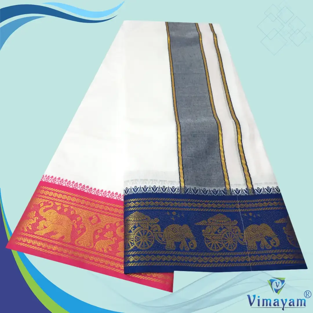 Premium quality Blue and Rose Border Dhoti(Assorted border Designs) 2