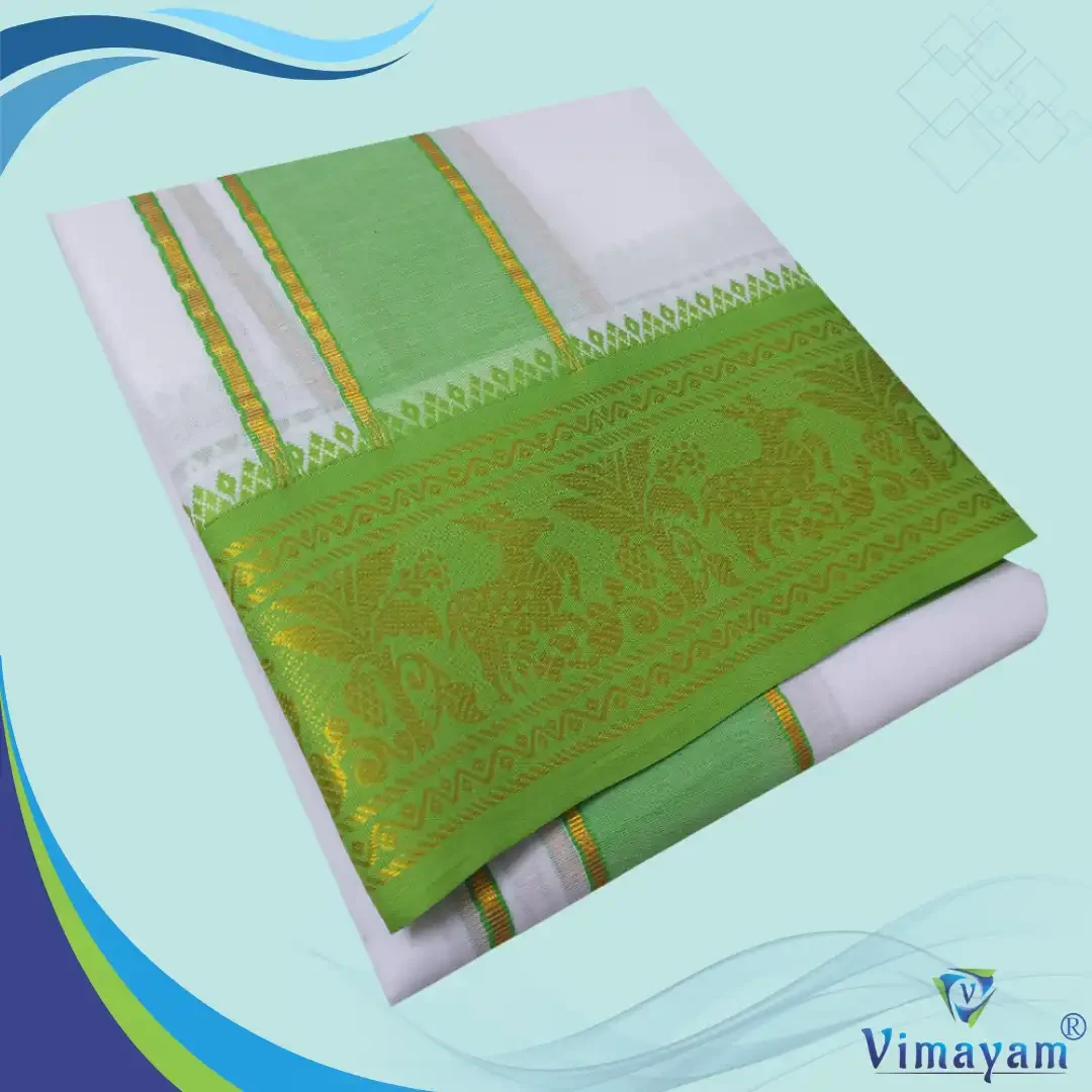 Premium quality Green and Brown Border Dhoti(Assorted border Designs)