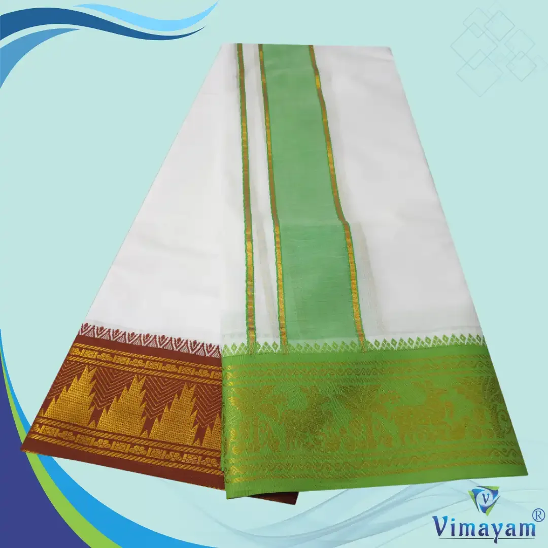 Premium quality Green and Brown Border Dhoti(Assorted border Designs) 2