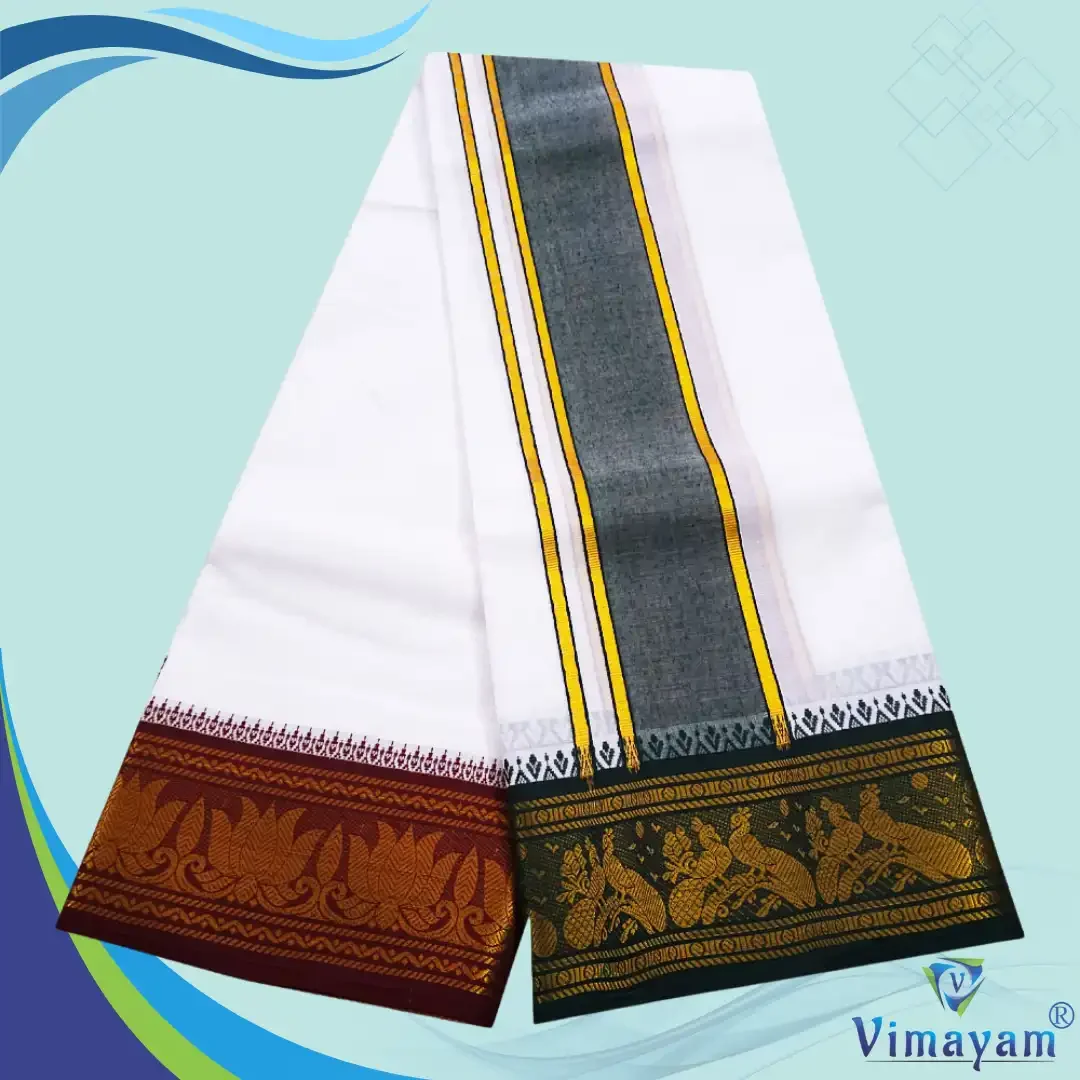 Premium quality Green and Maroon Border Dhoti(Assorted border Designs) 3