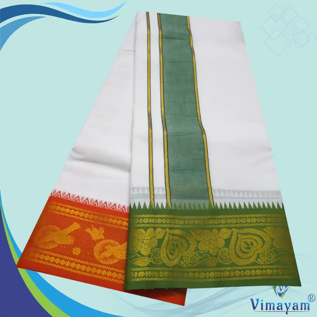 Premium quality Green and Orange Border Dhoti(Assorted border Designs) 2