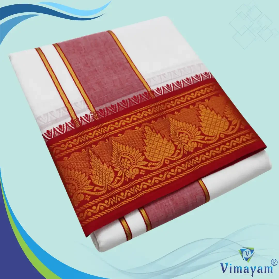 Premium quality Red and Green Border Dhoti(Assorted border Designs) 3