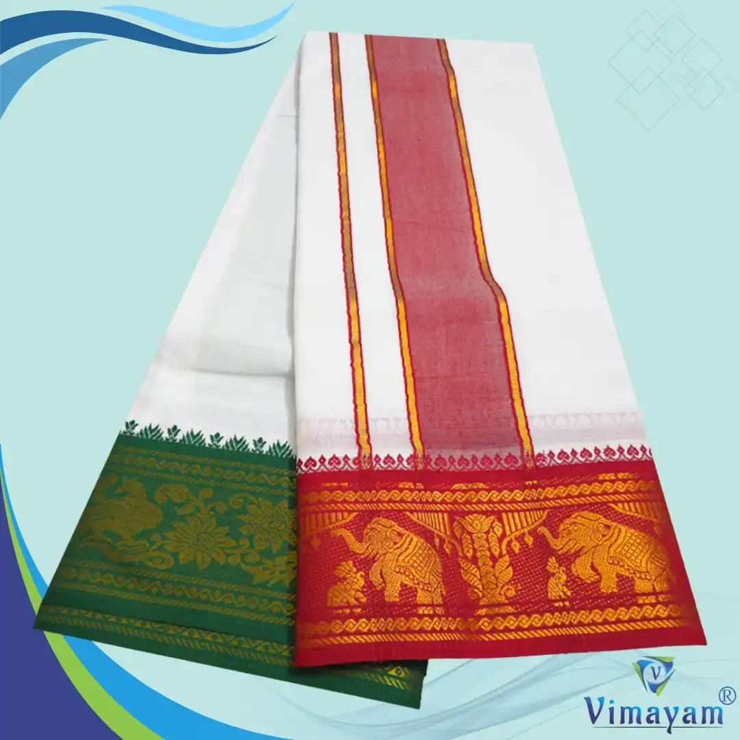 Premium quality Red and Green Border Dhoti(Assorted border Designs) 4