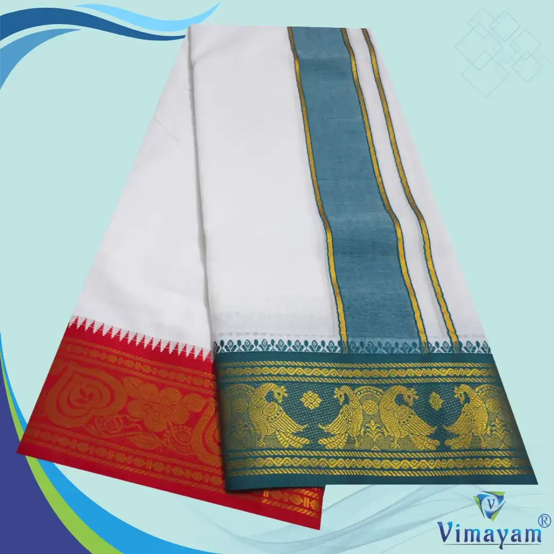 Premium quality Sumathi Green and Red Border Dhoti(Assorted border Designs) 2