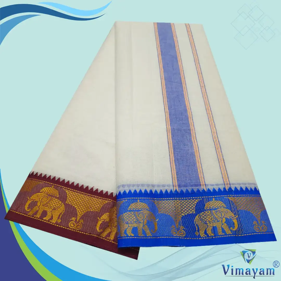 Blue and Maroon Border Dhoti(Assorted Border Designs) 2