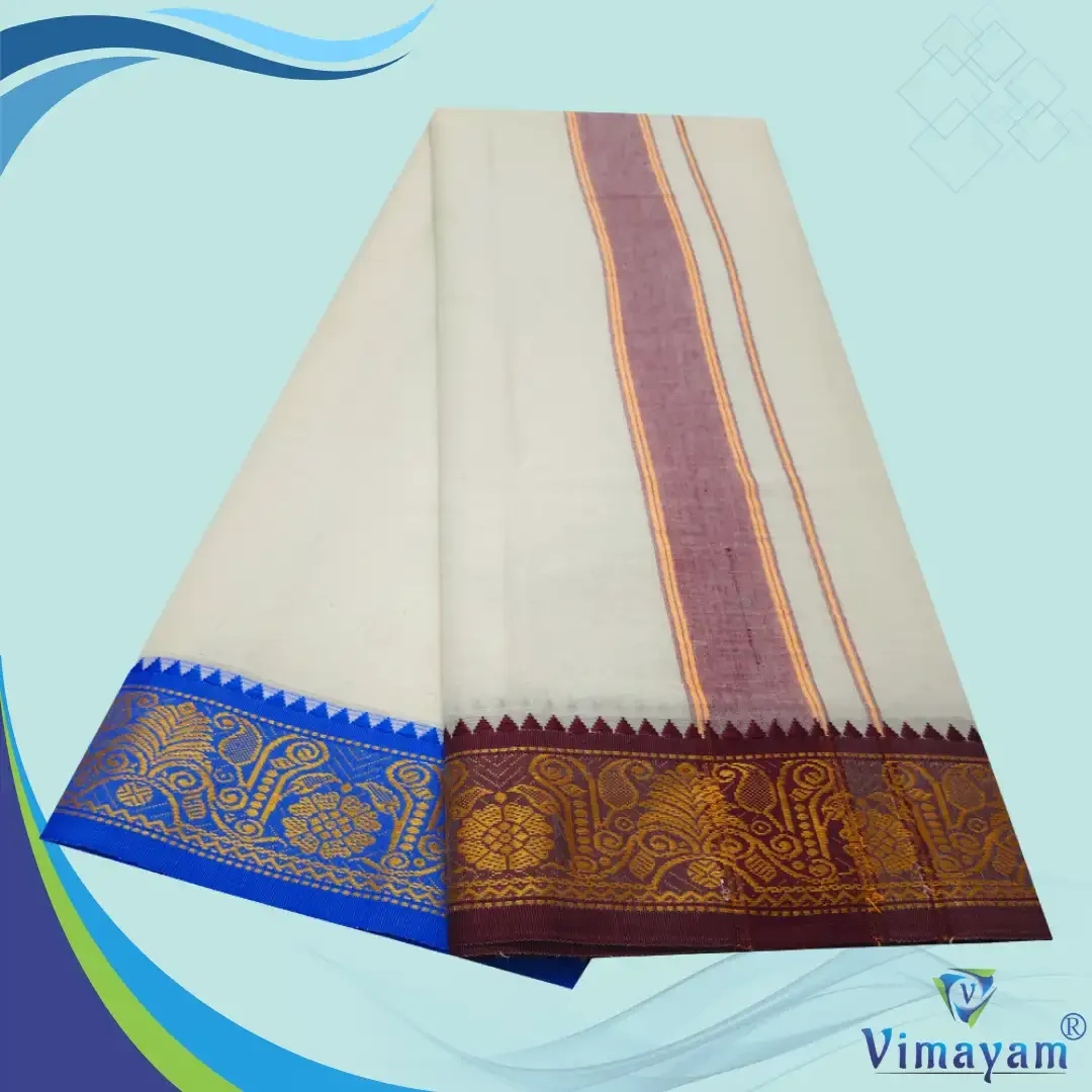 Blue and Maroon Border Dhoti(Assorted Border Designs) 3