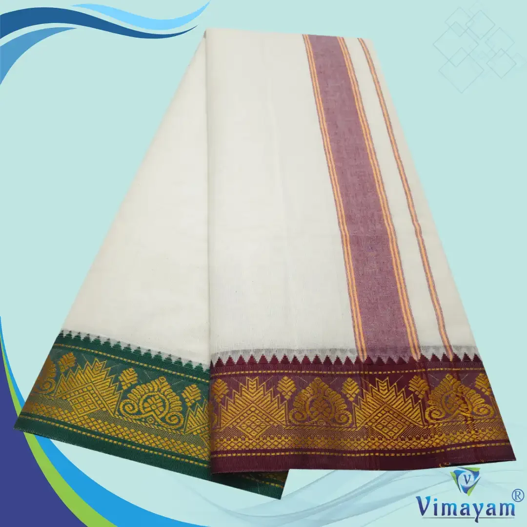 Maroon and Green Border Dhoti(Assorted Border Designs) 2