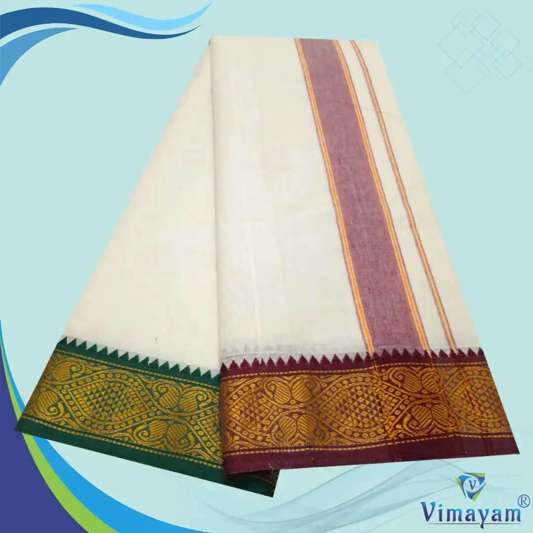 Maroon and Green Border Dhoti(Assorted Border Designs) 3