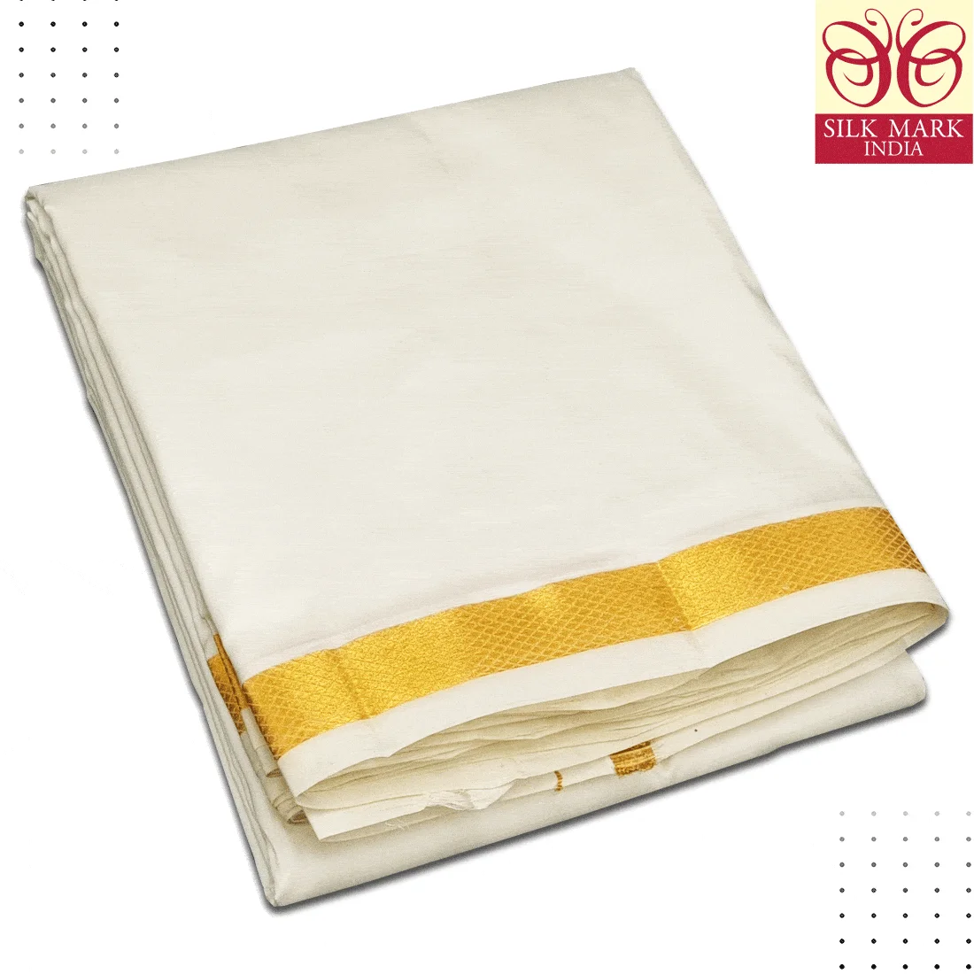 Pure Silk Cream Color Dhoti 1 Inch Golden Zari