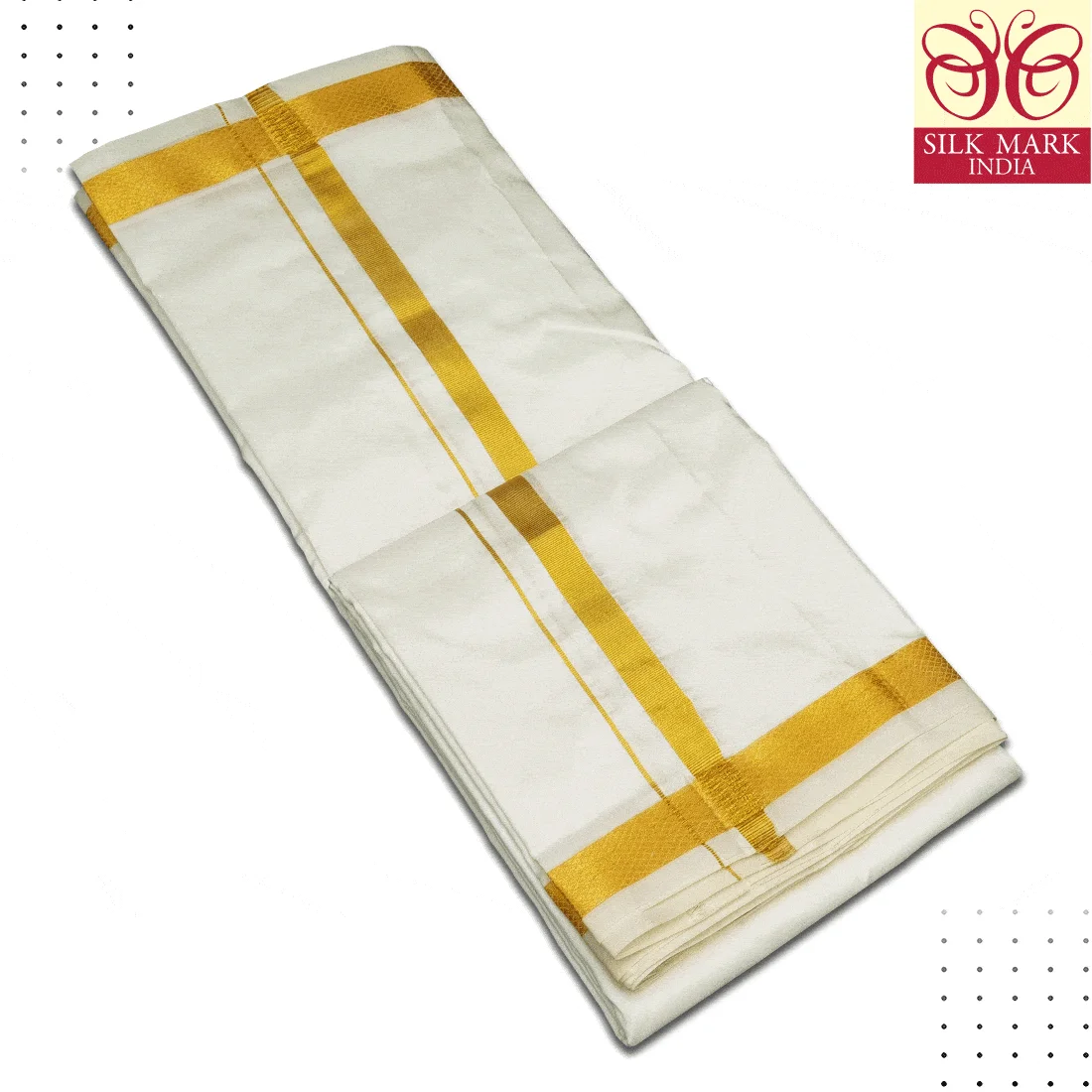 Pure Silk Cream Color Dhoti 1 Inch Golden Zari 2