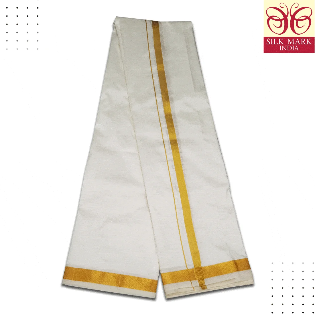 Pure Silk Cream Color Dhoti 1 Inch Golden Zari 3