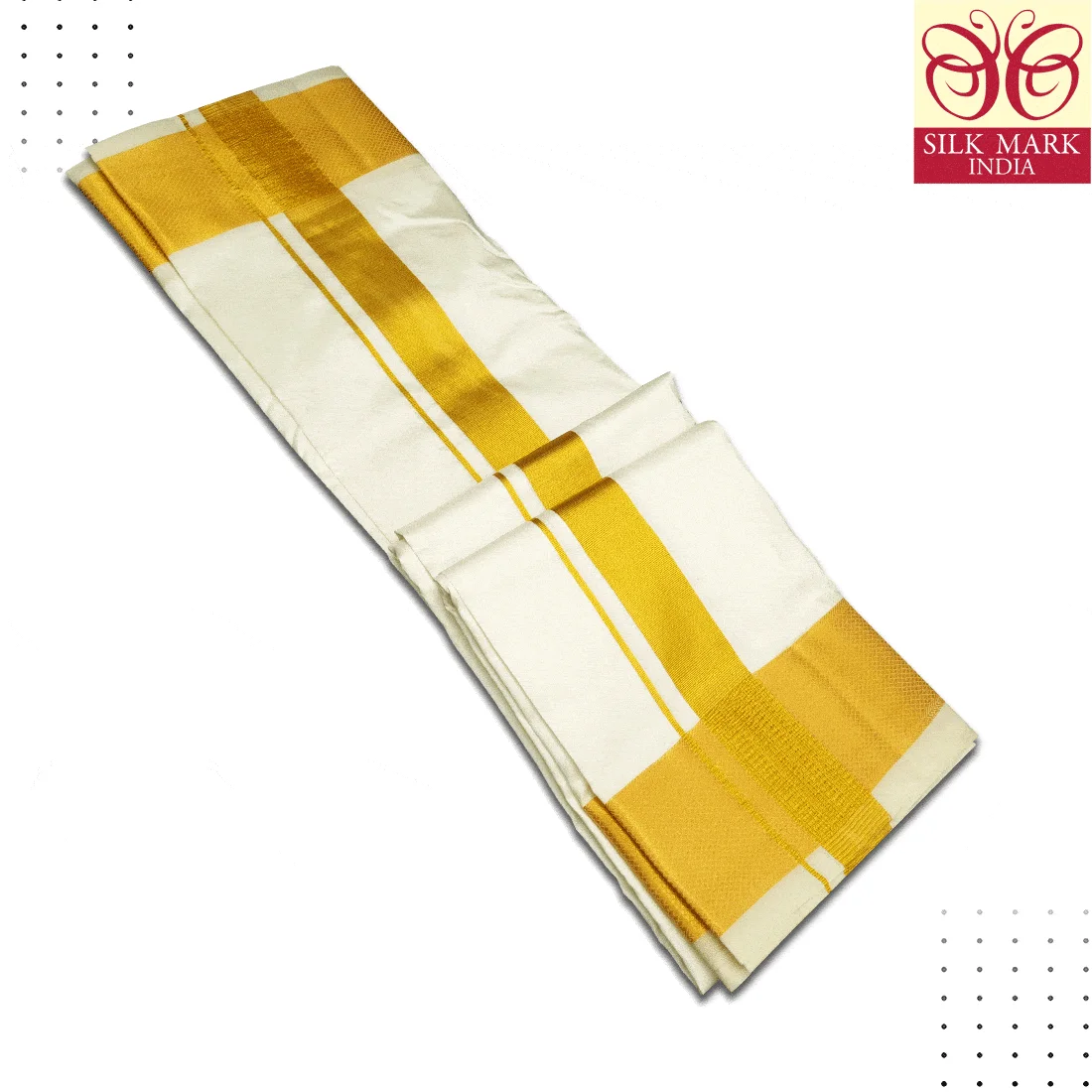 Pure Silk Cream Color Dhoti 2.5 Inch Golden Zari 2