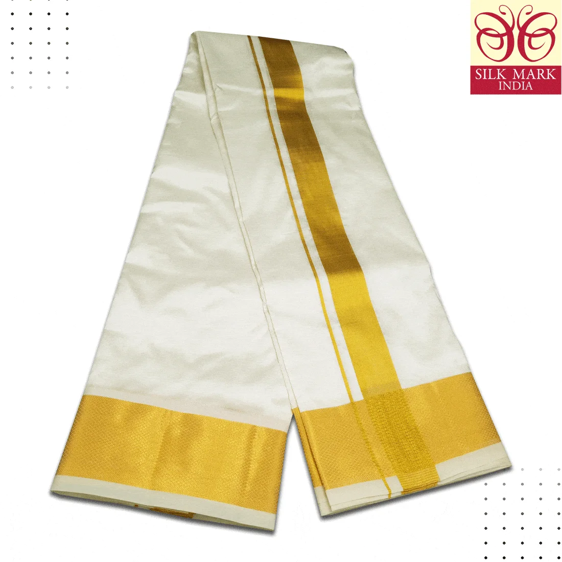 Pure Silk Cream Color Dhoti 2.5 Inch Golden Zari 3