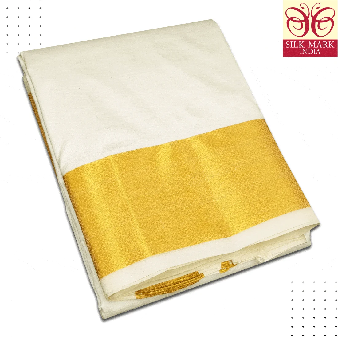 Pure Silk Cream Color Dhoti 3 Inch Golden Zari