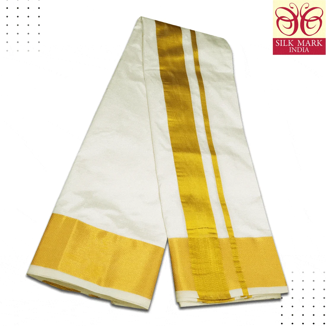 Pure Silk Cream Color Dhoti 3 Inch Golden Zari 3