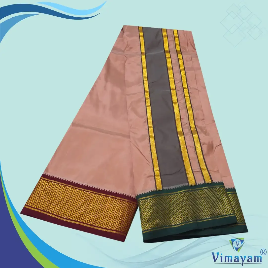 Copper Colour Art Silk MayilKan Colour Dhoti 2