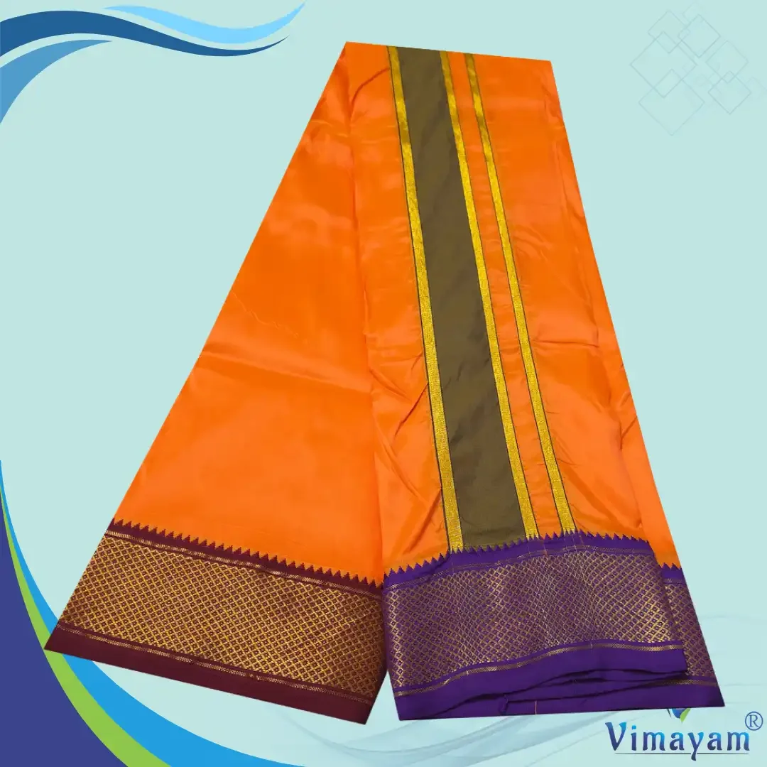 Orange Colour Art Silk MayilKan Colour Dhoti 2