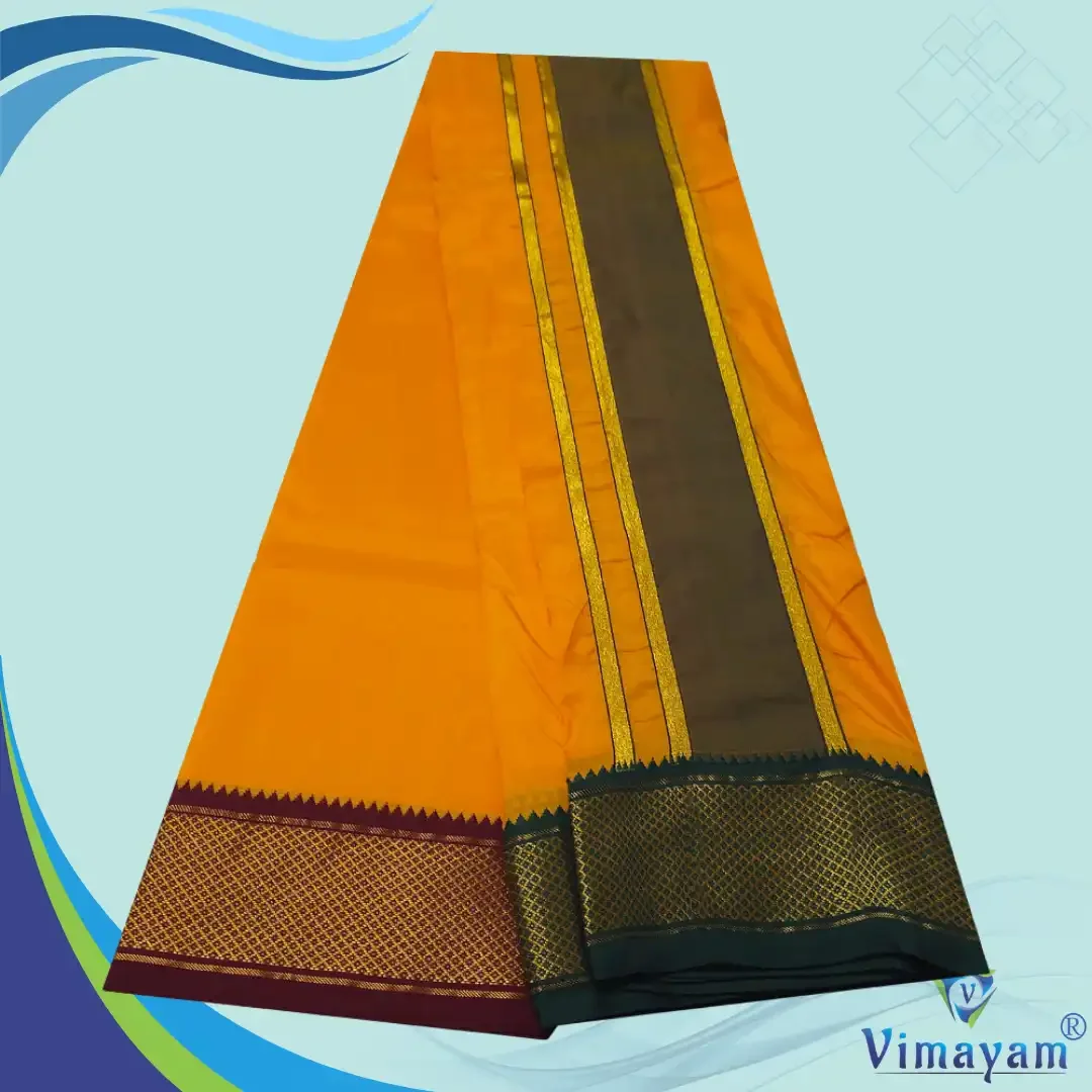 Light Orange Colour Art Silk MayilKan Colour Dhoti 2