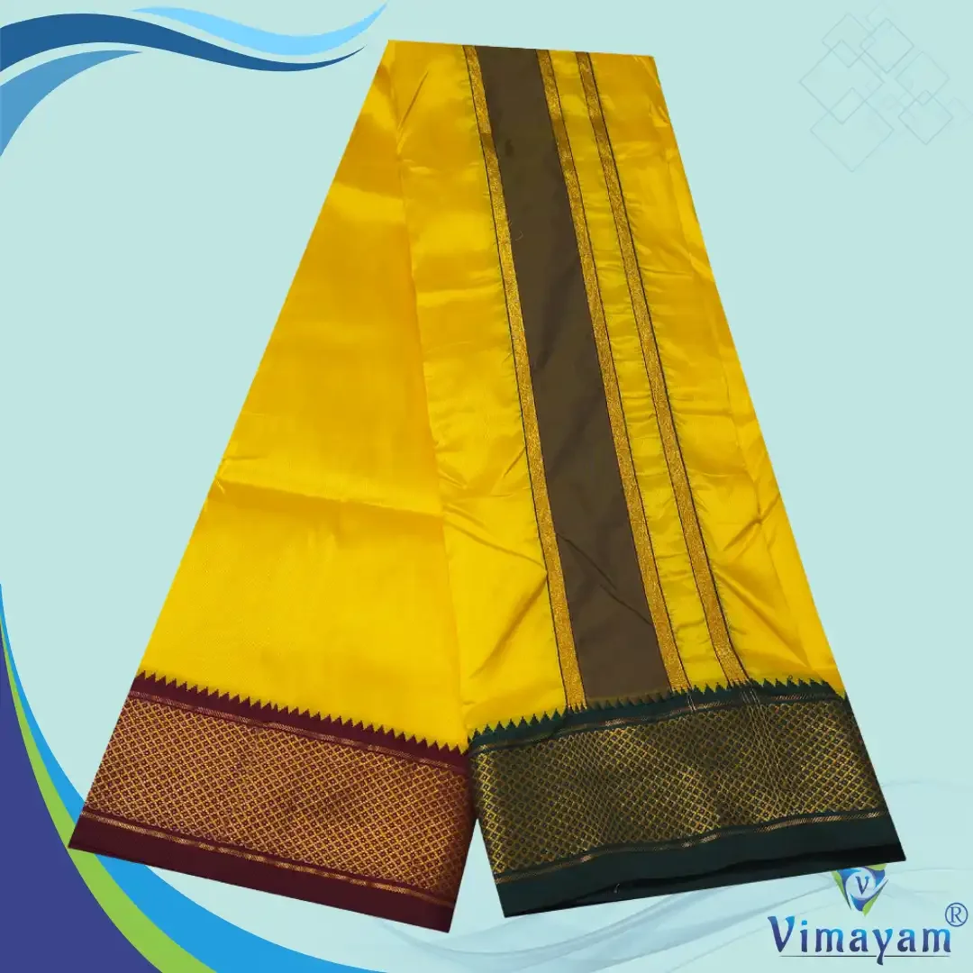 Yellow Colour Art Silk MayilKan Colour Dhoti 2