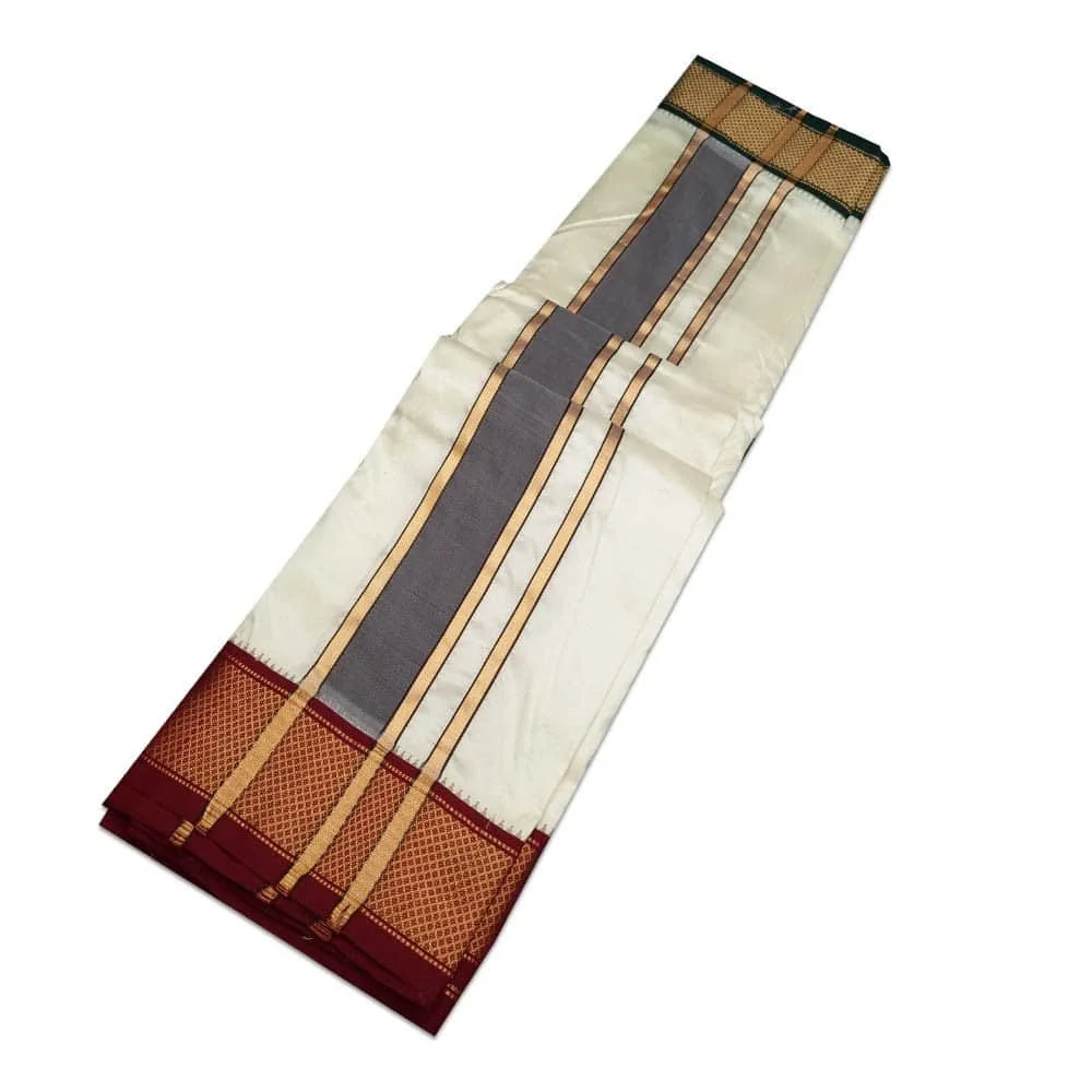 Pure Silk Ganga Jamuna Mayil Kan Dhoti 16 Kan 2
