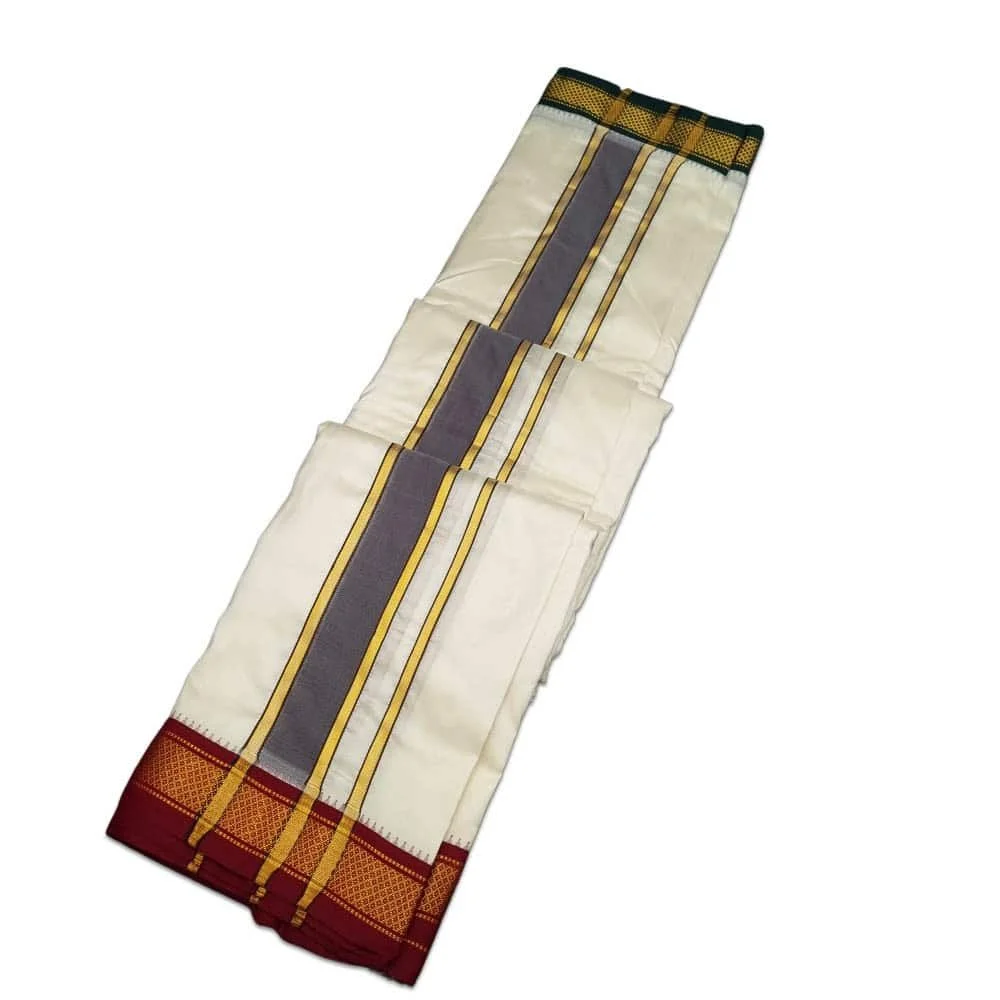 Pure Silk Ganga Jamuna Mayil Kan Dhoti 5 Kan 2