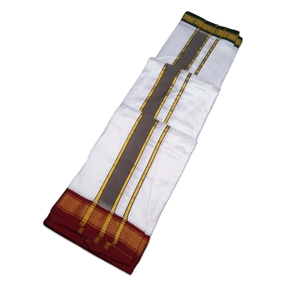 Pure Silk Ganga Jamuna Mayil Kan Dhoti 5 Kan 2