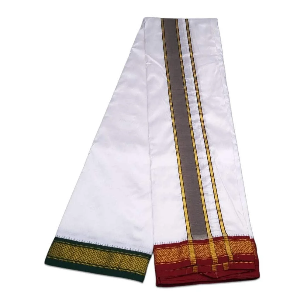 Pure Silk Ganga Jamuna Mayil Kan Dhoti 5 Kan 3