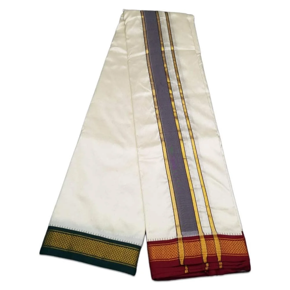 Pure Silk Ganga Jamuna Mayil Kan Dhoti 5 Kan 3